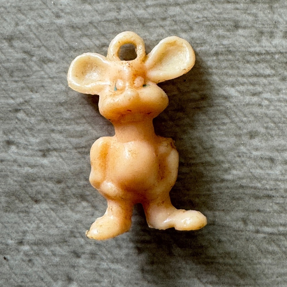 Vintage Plastic Mouse Charm Miniature Standing Animal Figure Peach Kitsch Oddity